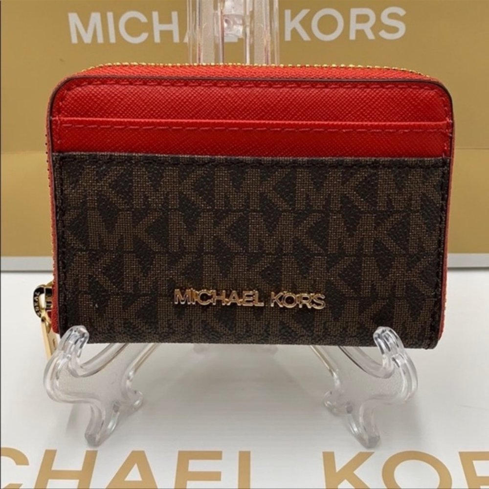 Michael Kors Jet Set Travel Medium ZA Card Case Wallet Flame - Picture 2 of 16